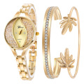 3PCS Charm Special Design Watch Gift Set Bracelet Quartz Watch Small Dial Golden Bracelets Gift Sets with Gift Box Wristwatch